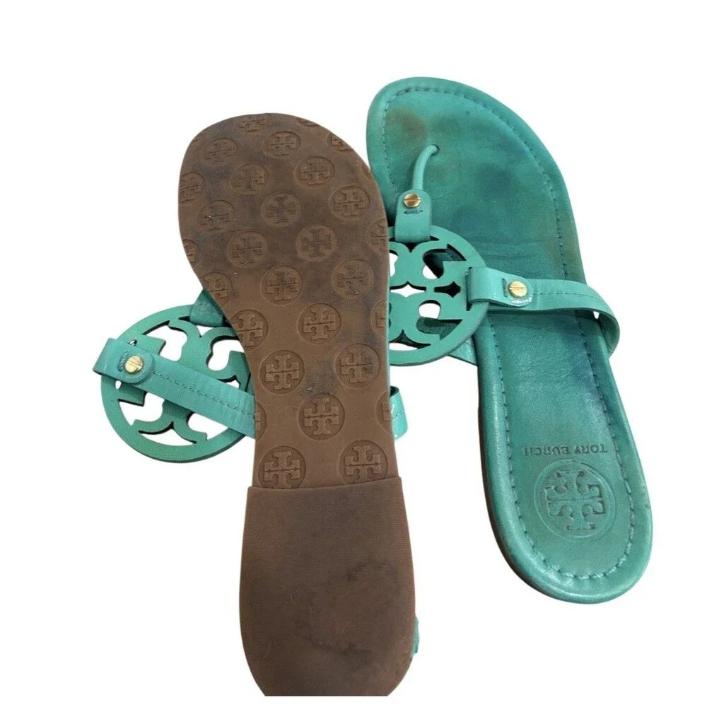 Tory Burch Turquoise Miller Sandals Flats Sz 11